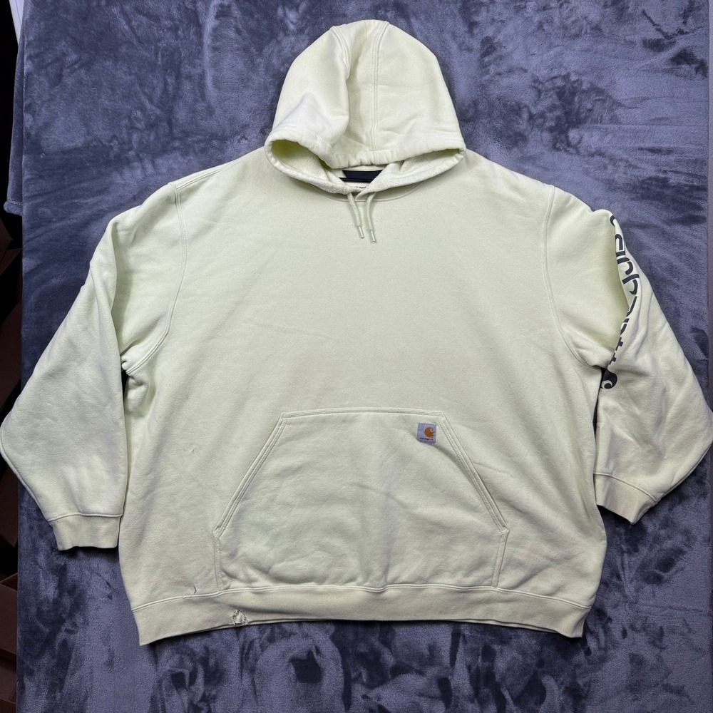 Carhartt Hoodie Mens 5XL Yellow Loose Fit Graphic Sleeve Logo Heavy Sweatshirt